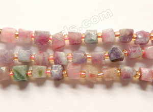 Raw Pink Tourmaline  -  Irregular Rough Cube w Spacers 15"