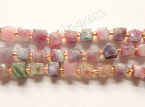 Raw Pink Tourmaline  -  Irregular Rough Cube w Spacers 15"