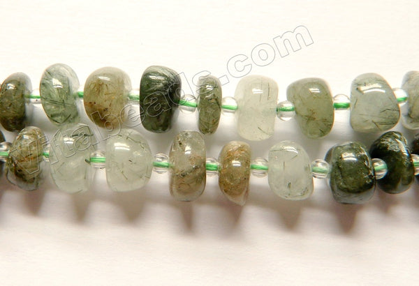 Natural Green Rutilated Quartz  -  Irregular Saucer Nugget w/ Spacers  16"