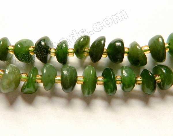 Natural Nephrite Stone  -  Irregular Saucer Beads w/ Spacers  16"
