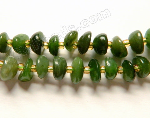 Natural Nephrite Stone  -  Irregular Saucer Beads w/ Spacers  16"
