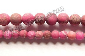 Matte Fuchsia Impression Jasper -  Smooth Round Beads  16"