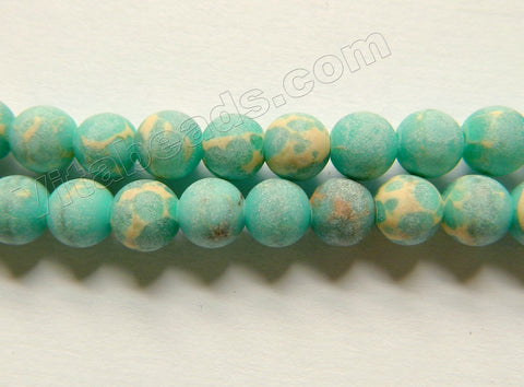 Matte Aqua Impression Jasper -  Smooth Round Beads  14"