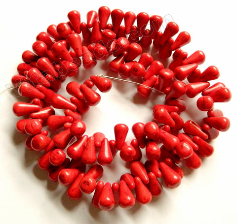 Red Cracked Turquoise  -  Round Teardrops Top-drilled 16"
