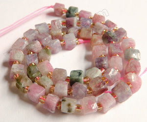 Raw Pink Tourmaline  -  Irregular Rough Cube w Spacers 15"