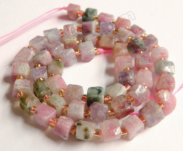 Raw Pink Tourmaline  -  Irregular Rough Cube w Spacers 15"