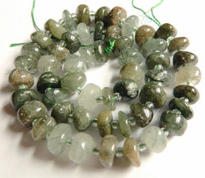 Natural Green Rutilated Quartz  -  Irregular Saucer Nugget w/ Spacers  16"