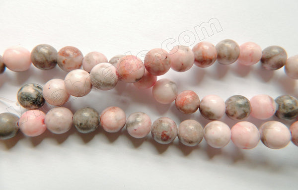 Pink Opal Jasper  w/ Black  -  Smooth Round Beads  15"