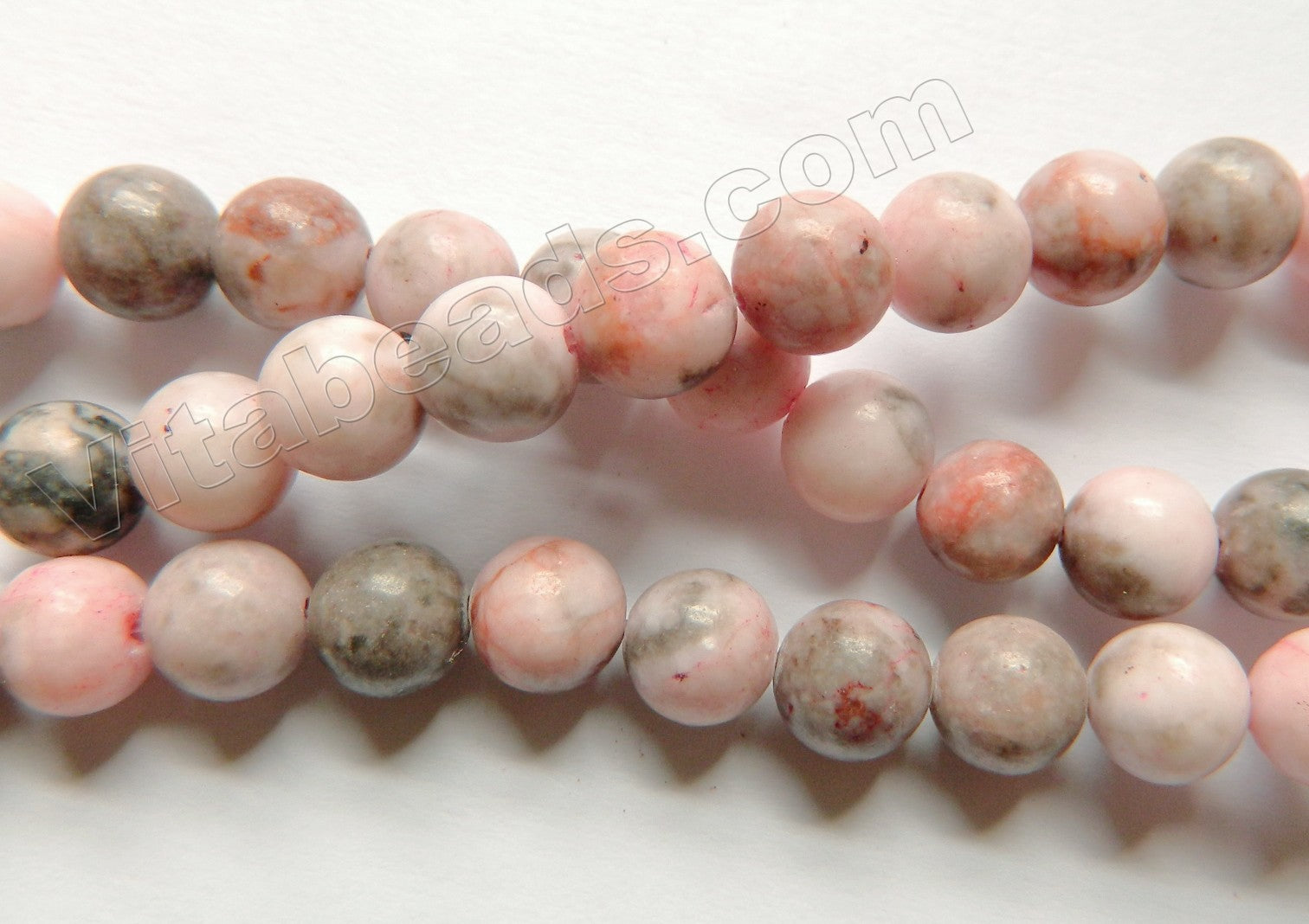 Pink Opal Jasper  w/ Black  -  Smooth Round Beads  15"