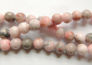 Pink Opal Jasper  w/ Black  -  Smooth Round Beads  15"