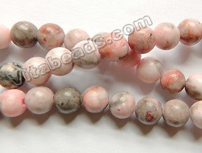 Pink Opal Jasper  w/ Black  -  Smooth Round Beads  15"