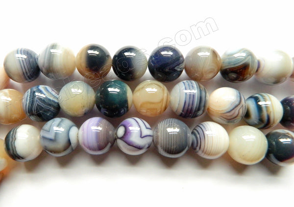 Purple Blue White Orchid Sardonix Agate -  Big Smooth Round Beads  16"