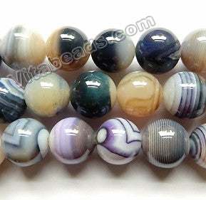 Purple Blue White Orchid Sardonix Agate -  Big Smooth Round Beads  16"