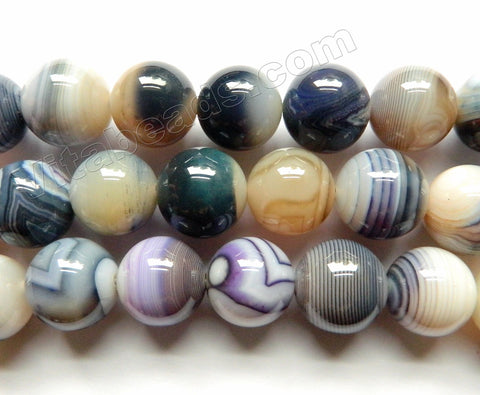 Purple Blue White Orchid Sardonix Agate -  Big Smooth Round Beads  16"