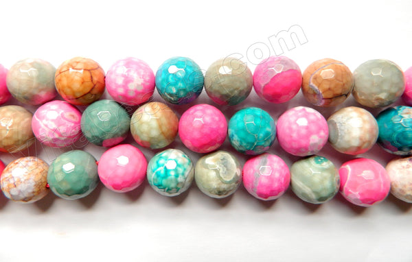 Fire Agate Mixed Fuchsia Cream  -  Big Faceted Round  16"
