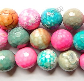 Fire Agate Mixed Fuchsia Cream  -  Big Faceted Round  16"
