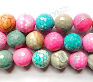 Fire Agate Mixed Fuchsia Cream  -  Big Faceted Round  16"