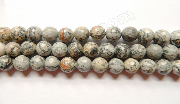 Grey Picasso Jasper  -  Faceted Round  15"