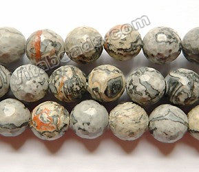 Grey Picasso Jasper  -  Faceted Round  15"