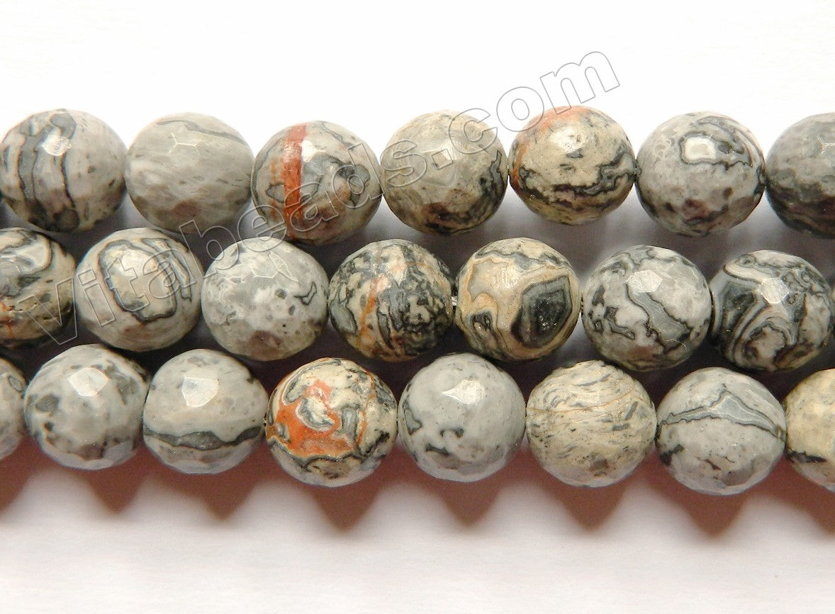 Grey Picasso Jasper  -  Faceted Round  15"
