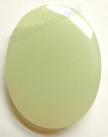 Faceted Pendant - Oval Top Horizontally Drilled Light New Jade