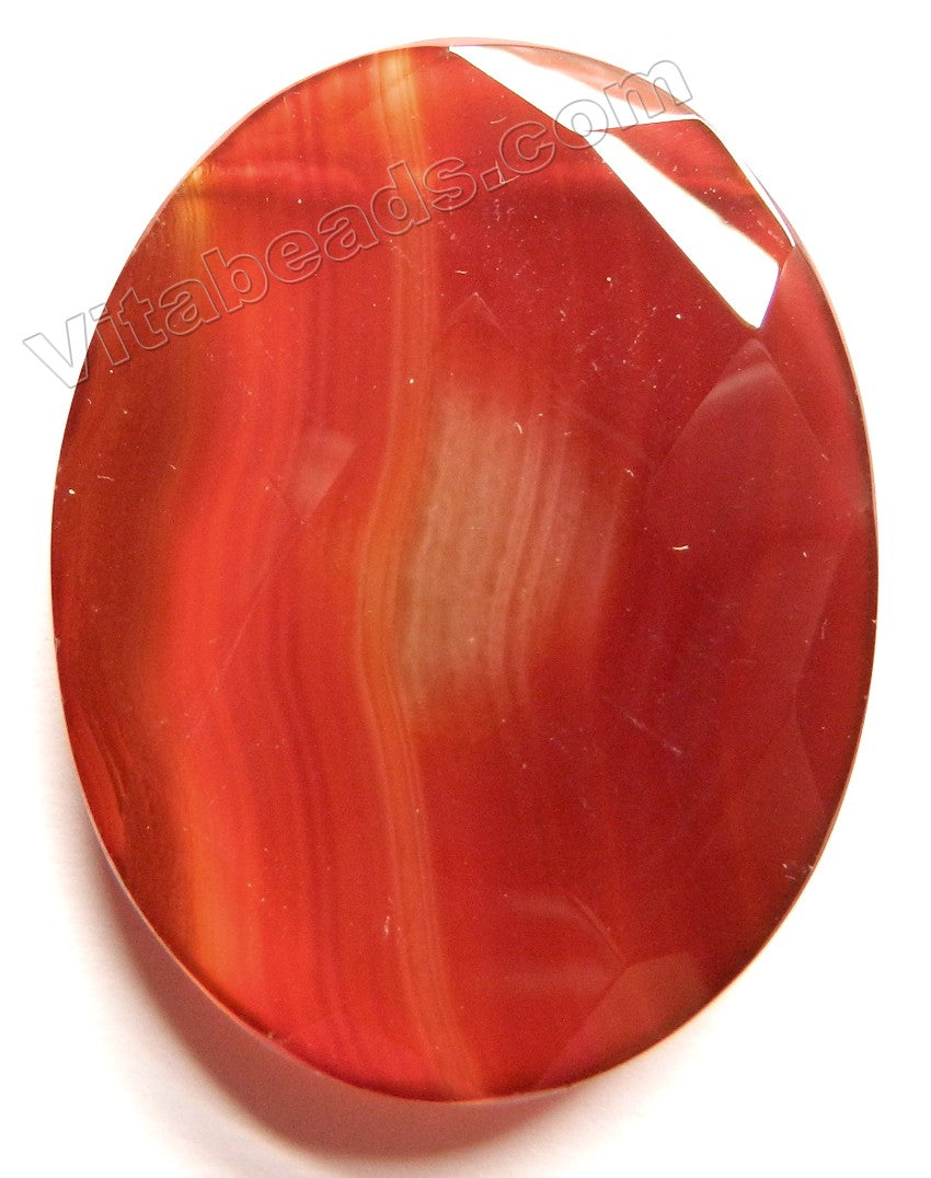 Faceted Pendant - Oval Top Horizontally Drilled Dark Carnelian w/ Stripes