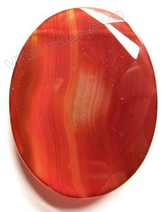 Faceted Pendant - Oval Top Horizontally Drilled Dark Carnelian w/ Stripes