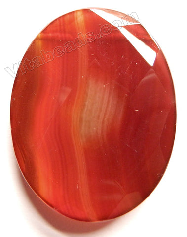 Faceted Pendant - Oval Top Horizontally Drilled Dark Carnelian w/ Stripes