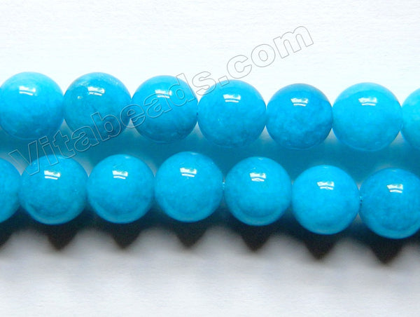 Deep Aqua Blue Robin Mashan Jade  -  Smooth Round Beads  15"