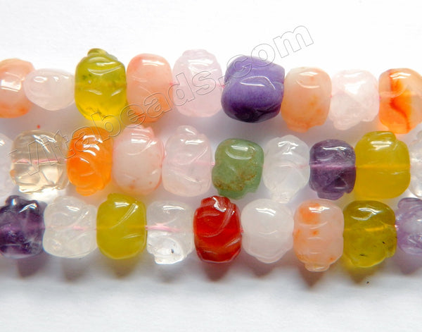 Mixed Quartz  -  Carved Piglet Strand  16"
