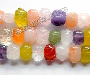 Mixed Quartz  -  Carved Piglet Strand  16"