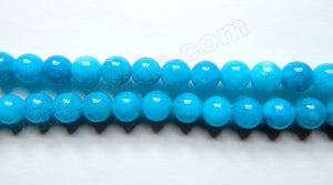 Deep Aqua Blue Robin Mashan Jade  -  Smooth Round Beads  15"