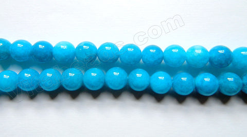 Deep Aqua Blue Robin Mashan Jade  -  Smooth Round Beads  15"