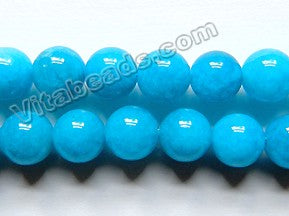 Deep Aqua Blue Robin Mashan Jade  -  Smooth Round Beads  15"