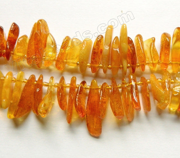 Natural Amber AAA  -  Top Drilled Long Chip Beads w/ Spacers  15"