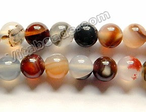 Black White Brown Goldfish Agate  -  Smooth Round  15"