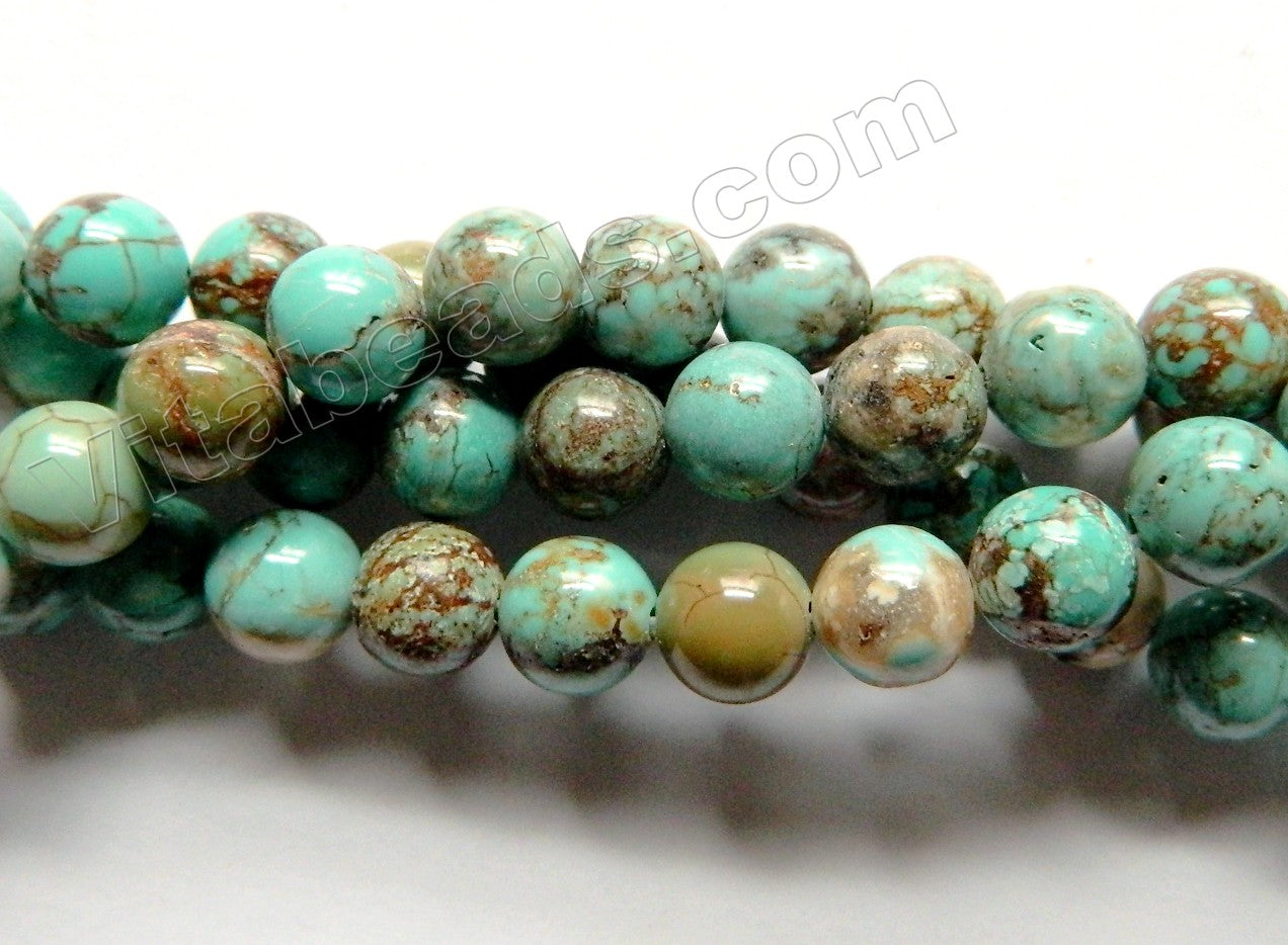Natural Light Chinese Turquoise w/ Brown  -  Smooth Round  15.5"