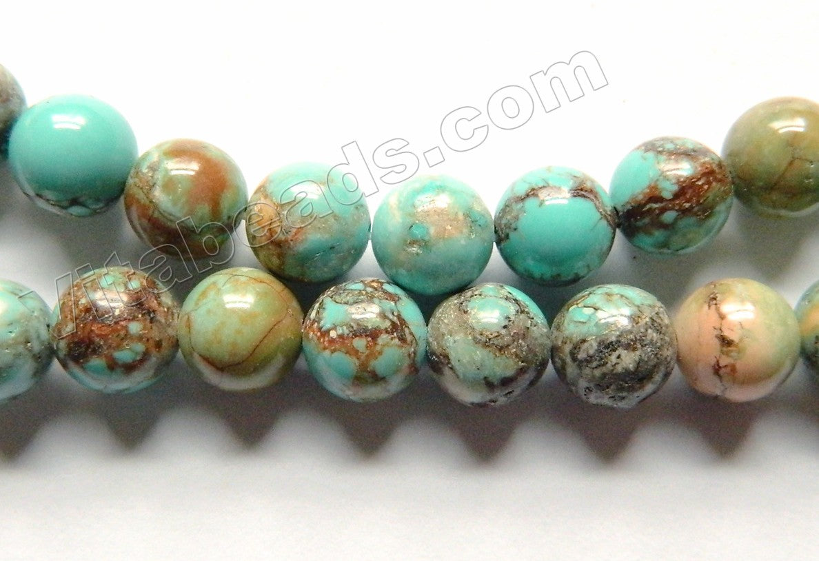 Natural Light Chinese Turquoise w/ Brown  -  Smooth Round  15.5"