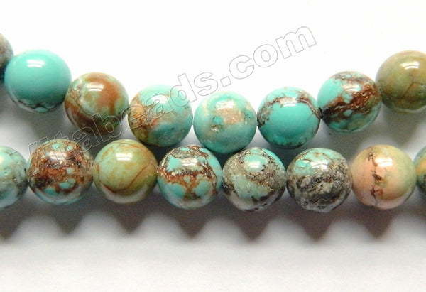 Natural Light Chinese Turquoise w/ Brown  -  Smooth Round  15.5"