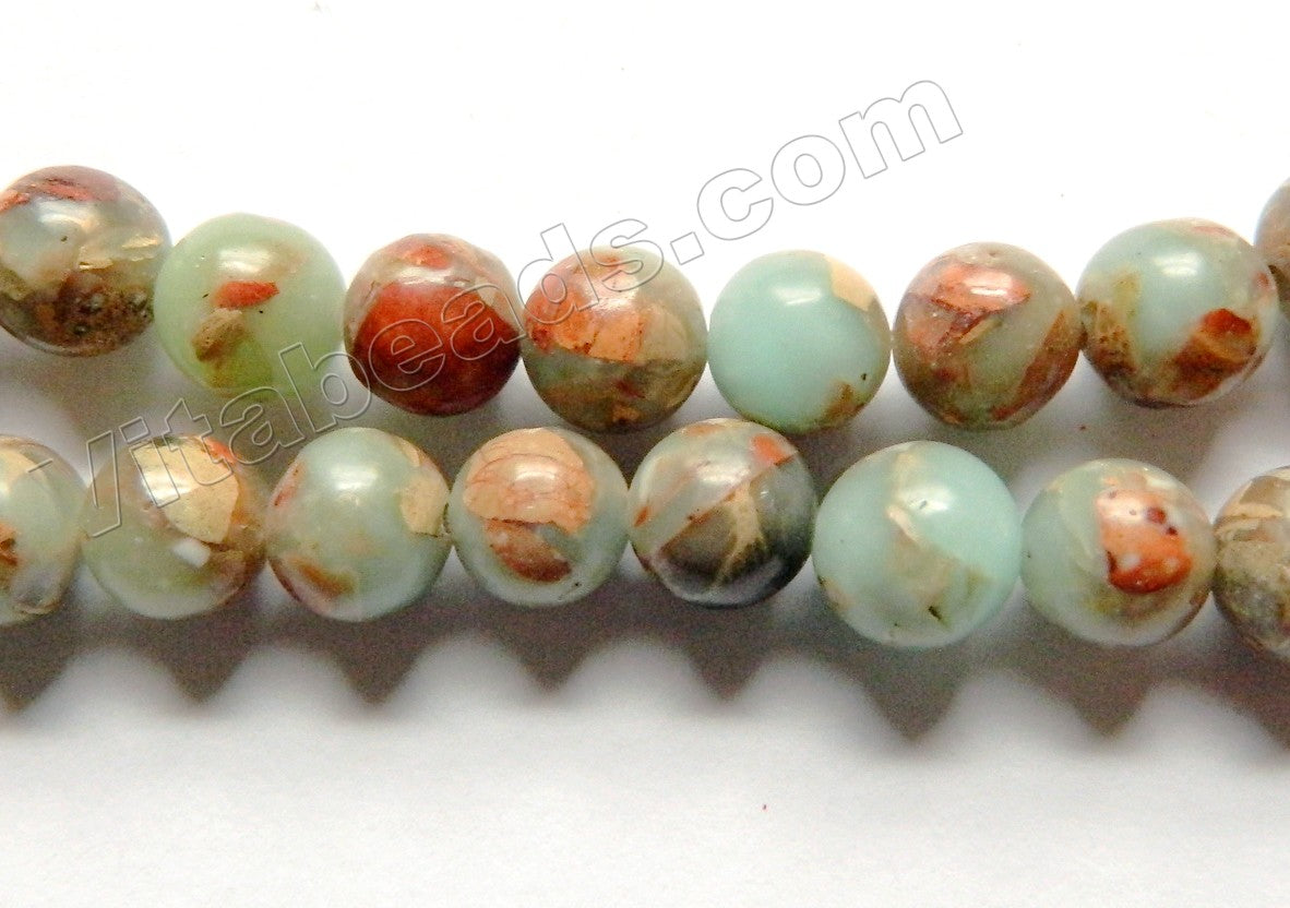 Dark Blue Brown Cyan Impression Jasper  -  Smooth Round Beads 15"