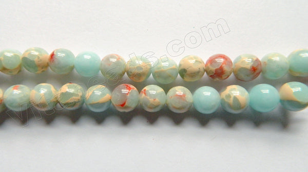 Light Blue Cyan Goldfish Impression Jasper  -  Smooth Round Beads 15"