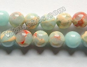 Light Blue Cyan Goldfish Impression Jasper  -  Smooth Round Beads 15"