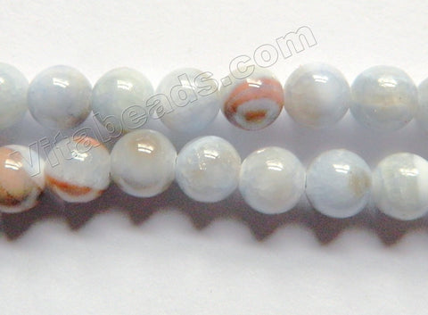 Light Sky Blue Lace Jade w/ Brown  -  Smooth Round Beads  15"