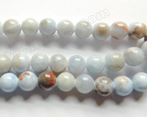 Light Sky Blue Lace Jade w/ Brown  -  Smooth Round Beads  15"
