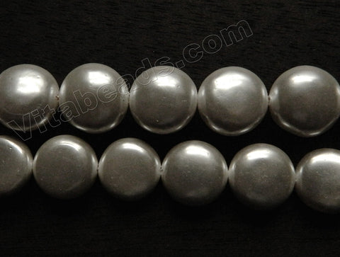 Cream White South Shell Pearl  -  Puff Coin Beads  15.5"
