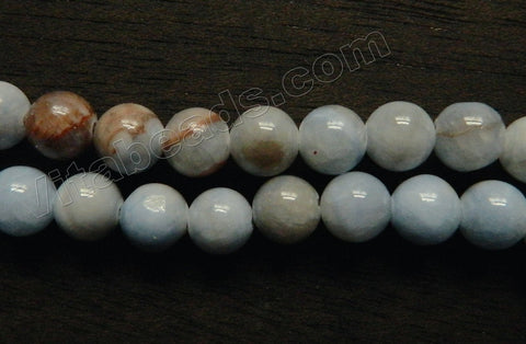 Light Sky Blue Lace Jade w/ Brown  -  Smooth Round Beads  15"