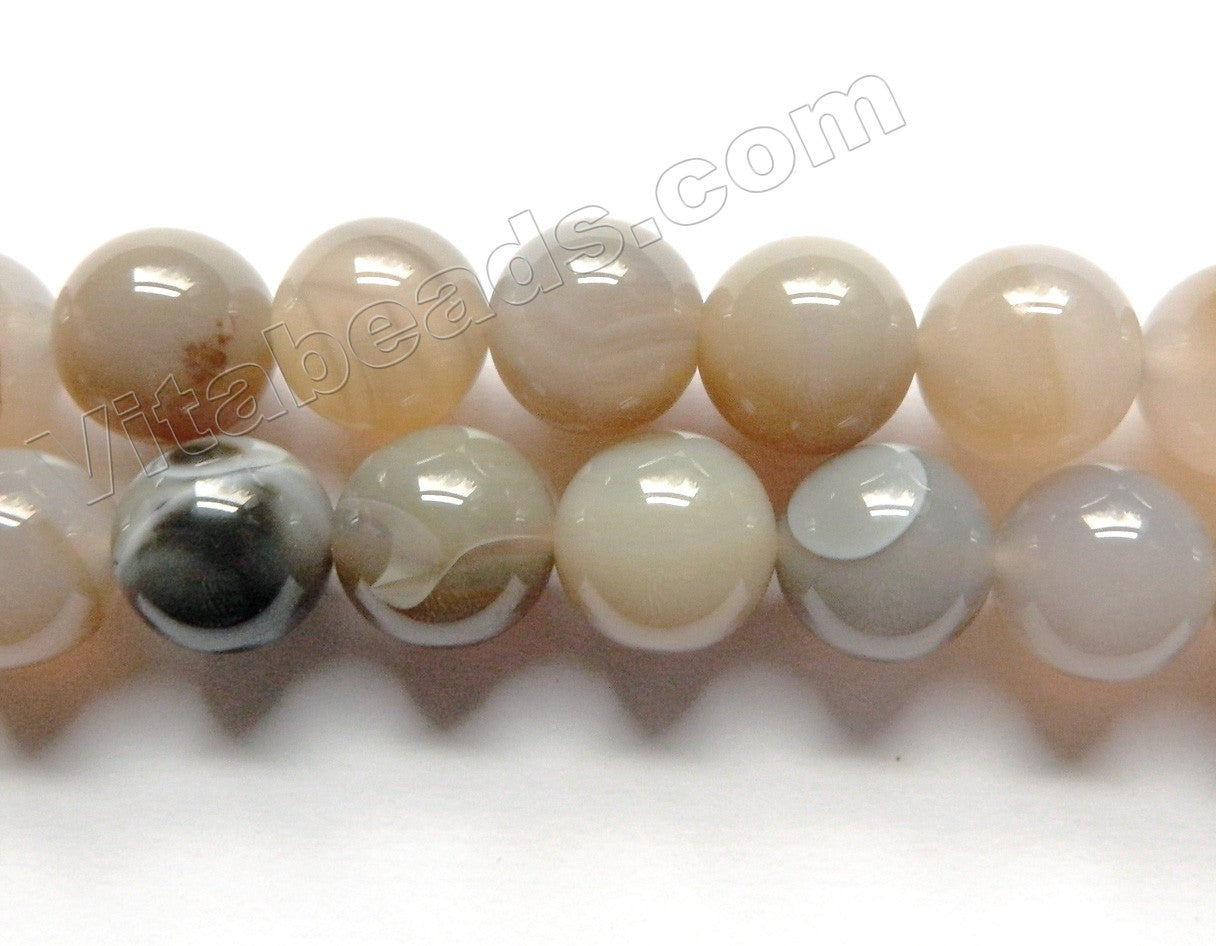 Natural Grey Brown Agate w/ Black  -  Smooth Round  16"