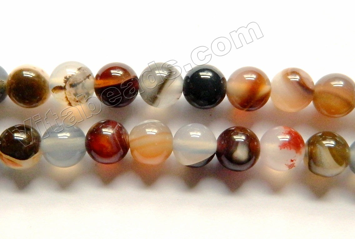 Black White Brown Goldfish Agate  -  Smooth Round  15"