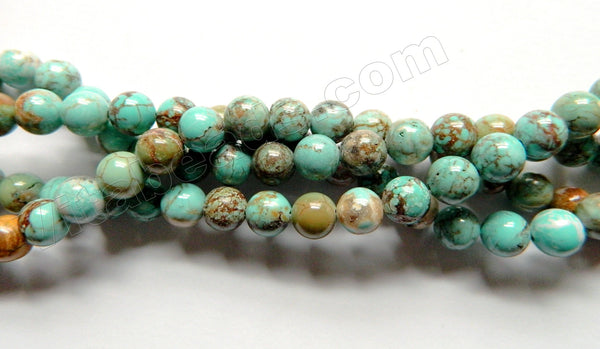 Natural Light Chinese Turquoise w/ Brown  -  Smooth Round  15.5"