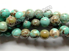 Natural Light Chinese Turquoise w/ Brown  -  Smooth Round  15.5"